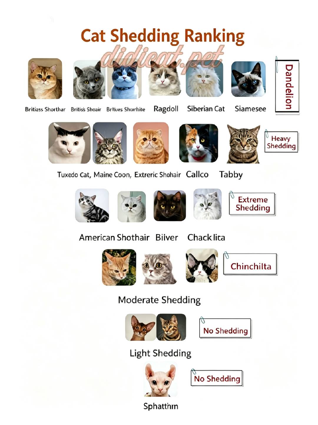 Cat Shedding Ranking Infographic - didicat.pet