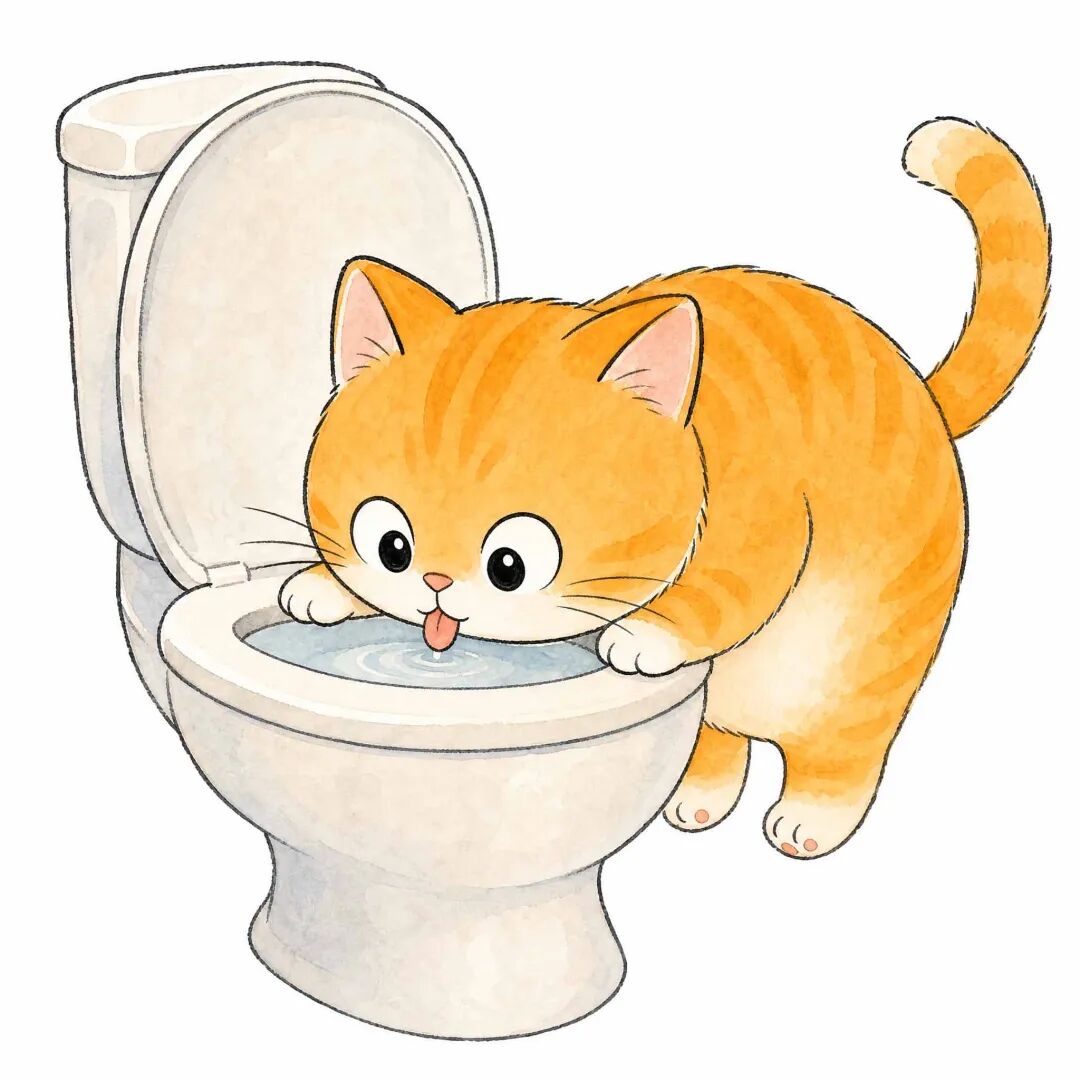 Cat drinking from toilet